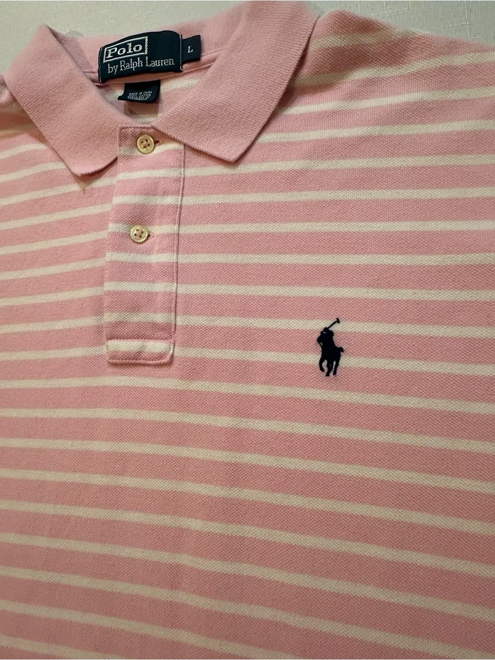 Polo Ralph Lauren Pink White Striped Polo Shirt Men’s Large Blue Pony